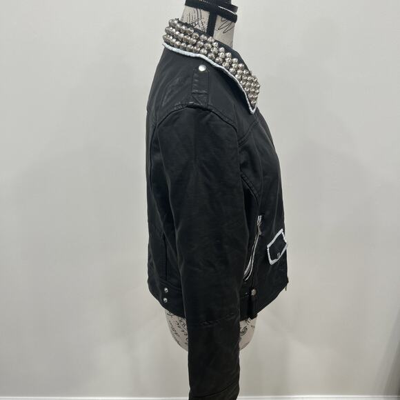 Vintage Forever 21 Black Faux Leather Jacket W/Studded Collar Edgy Rocker XS - Picture 3 of 5